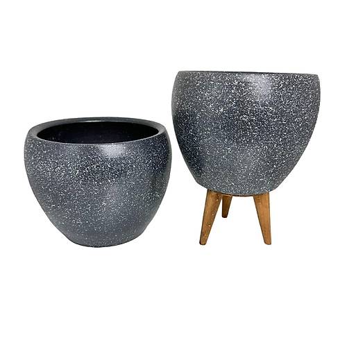 Bitki Tasarm Gri Granit Toprak Saks Sakslk Salon ieklik kili Set Ayaksz - 3 Ayakl- 15 CM
