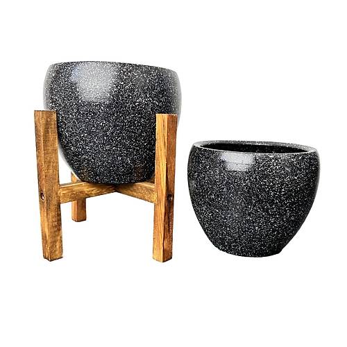 Bitki Tasarm Siyah Granit Toprak Saks Sakslk Salon ieklik kili Set Ayaksz - 4 Ayakl- 15 CM