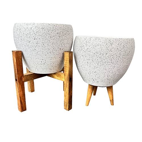 Bitki Tasarm Beyaz Granit Toprak Saks Sakslk Salon ieklik kili Set 3 Ayakl- 4 Ayakl- 15 CM