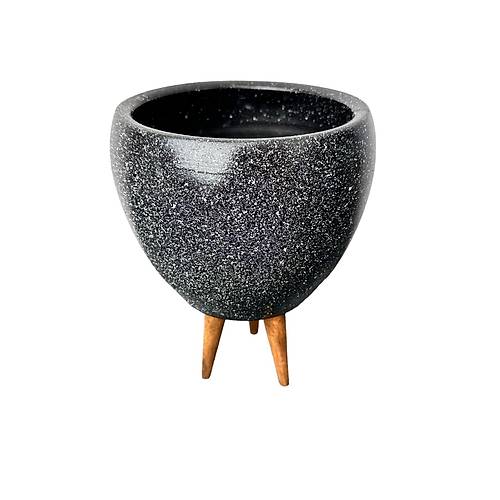 Bitki Tasarm Siyah Granit Toprak Saks Sakslk Salon ieklik 3 Ayakl - 15 CM