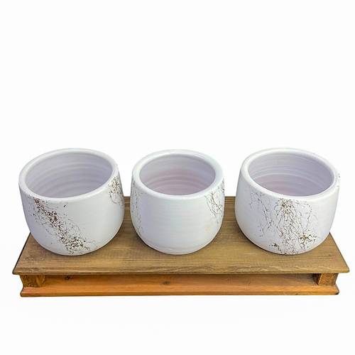 Bitki Tasar�m� Ev dekorasyon Aksesuar Beyaz Gold Mermer Efektli Toprak Saks� ��l� Ah�ap Tabanl� Belly �i�eklik Saks� Saks�l�k