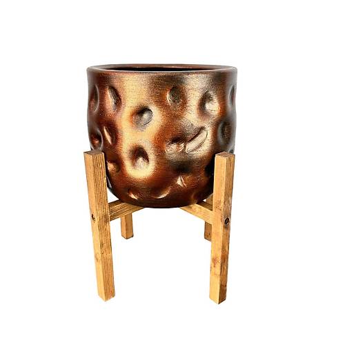 Bitki Tasar�m� Ev Dekorasyon Aksesuar Bak�r Desenli Toprak Saks� Saks�l�k Salon �i�eklik 4 Ayakl� 19 CM