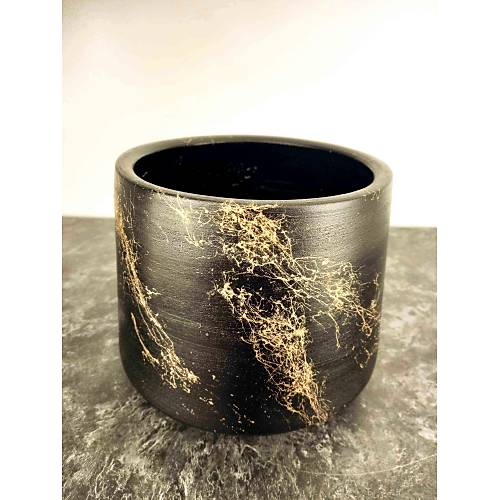 Bitki Tasarm  Siyah zeri Gold Mermer Efektli Keskin Hatl Toprak Saks Sakslk Salon ieklik - 19 CM