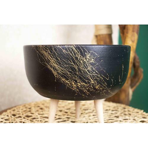 Bitki Tasar�m� Ev Dekorasyon Siyah �zeri Gold Toprak Terakota Saks� Aranjman Saks�s� Bonzai Saks�s� 3 Ayakl�