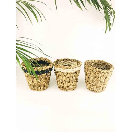 BTK TASARIMI DOAL KALIN KREM- SYAH ERTL VE SADE HASIR SEPET L SET MD