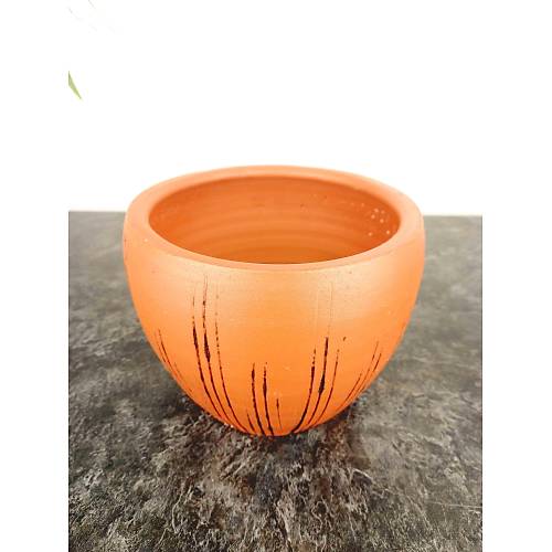 Bitki Tasarm Siyah izgi Desenli Terrakota Toprak Saks Sakslk Salon ieklik - 15 Cm