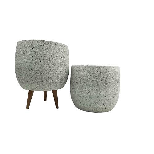 Bitki Tasarm Beyaz Granit Toprak Saks Sakslk Salon ieklik kili Set Ayaksz - 3 Ayakl- 19 CM