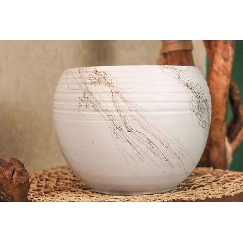 Bitki Tasarm Beyaz zeri Gold Kp Terracota Toprak Saks Sakslk Salon ieklik Byk Boy