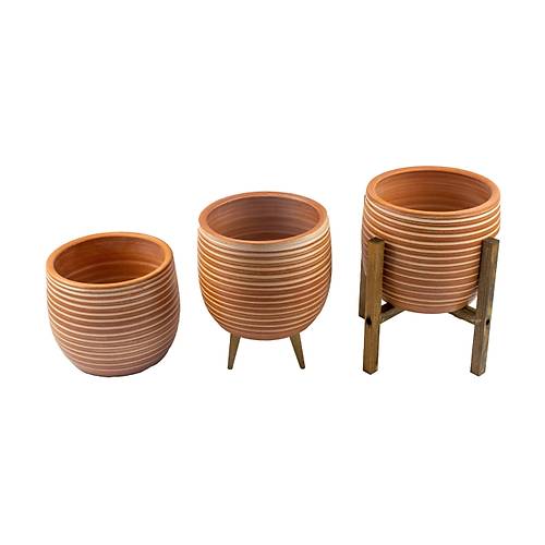 Bitki Tasarm Yan izgi Desenli Toprak Saks Sakslk Salon ieklik l Set - 19 CM