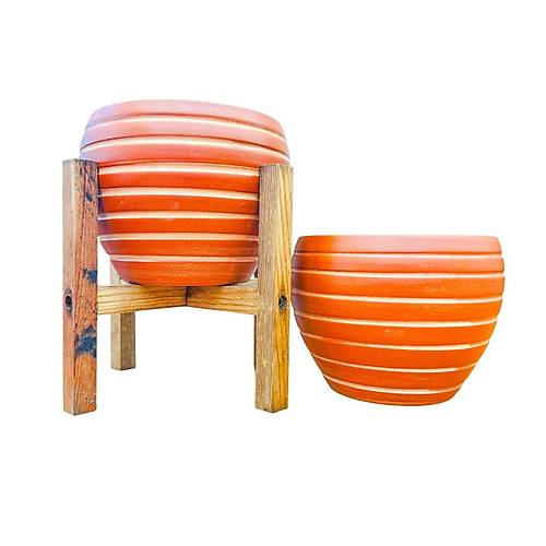 Bitki Tasar�m� Yan �izgi Terrakota Toprak Saks� Saks�l�k Salon �i�eklik �kili Set Ayaks�z - 4 Ayakl�- 15 CM