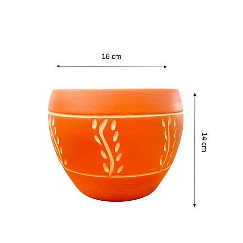 Bitki Tasar�m� Nak�� Desenli Terrakota Toprak Saks� Saks�l�k Salon �i�eklik - 15 Cm