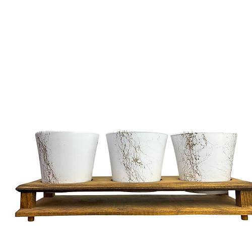 Bitki Tasar�m� Ev dekorasyon Aksesuar Beyaz Gold Mermer Efektli Toprak Saks� ��l� Ah�ap Tabanl� �i�eklik Saks� Saks�l�k