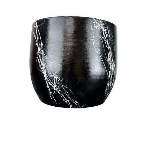 Bitki Tasarm Siyah zeri Beyaz Mermer Efektli Toprak Saks Sakslk Salon ieklik - 19 CM