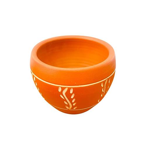 Bitki Tasar�m� Nak�� Desenli Terrakota Toprak Saks� Saks�l�k Salon �i�eklik - 15 Cm