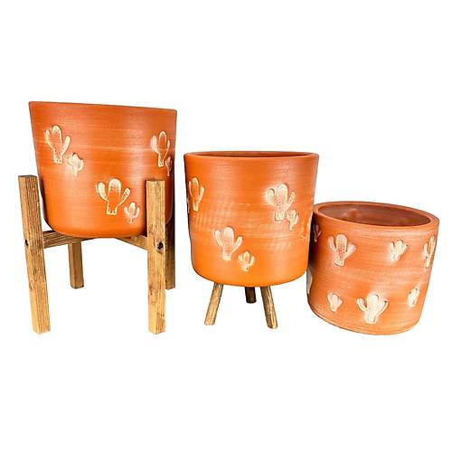 Bitki Tasarm Kakts Desenli Toprak Saks Sakslk Salon ieklik l Set - 19 CM