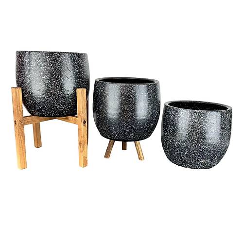 Bitki Tasarm Siyah Granit Toprak Saks Sakslk Salon ieklik l Set- 19 CM