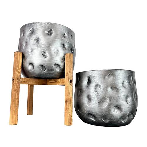 Bitki Tasarm Ev Dekorasyon Aksesuar Gm Desenli Toprak Saks Sakslk Salon ieklik kili Set 4 Ayakl - Ayaksz 19 CM