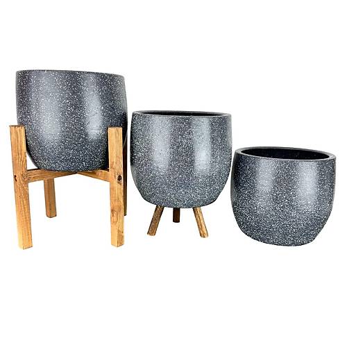 Bitki Tasarm Gri Granit Toprak Saks Sakslk Salon ieklik l Set- 19 CM