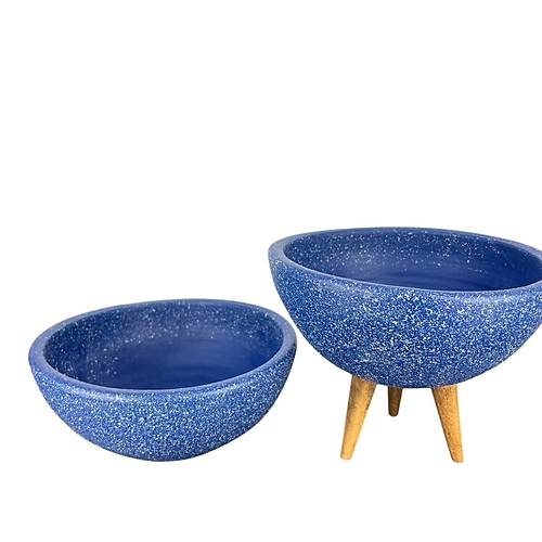 Bitki Tasarm Ev Dekorasyon Lacivert Granit Aranjman Sunumluk Toprak Saks Ayaksz Ve 3 Ayakl kili Set 20 Cm ap