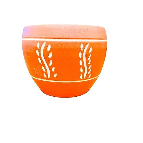 Bitki Tasar�m� Nak�� Desenli Terrakota Toprak Saks� Saks�l�k Salon �i�eklik - 15 Cm