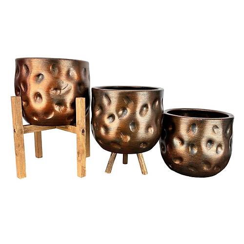 Bitki Tasar�m� Ev Dekorasyon Aksesuar Bak�r Desenli Toprak Saks� Saks�l�k Salon �i�eklik ��l� Set 19 CM