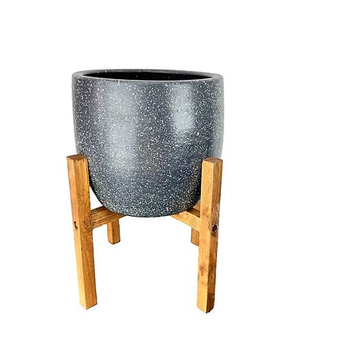 Bitki Tasarm Gri Granit Toprak Saks Sakslk Salon ieklik 4 Ayakl - 19 CM