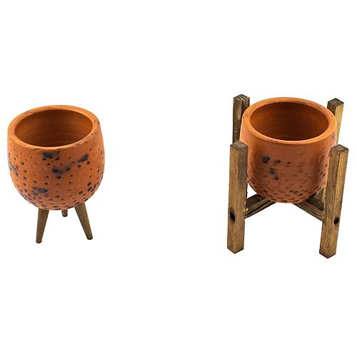 Bitki Tasarm Siyah Nokta Desenli Terakota Toprak Saks Sakslk Salon ieklik kili Set 3 Ayakl, 4 Ayakl 12 Cm