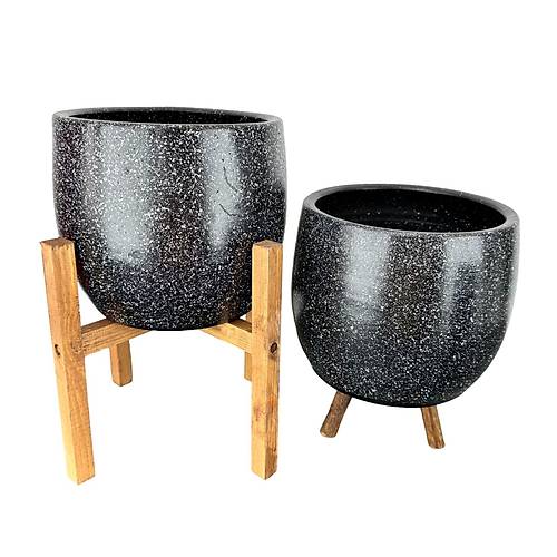 Bitki Tasarm Siyah Granit Toprak Saks Sakslk Salon ieklik kili Set 3 Ayakl- 4 Ayakl- 19 CM