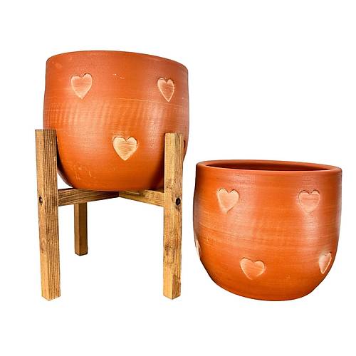 Bitki Tasarm Kalp Desenli Toprak Saks Sakslk Salon ieklik kili Set Ayaksz - 4 Ayakl- 19 CM