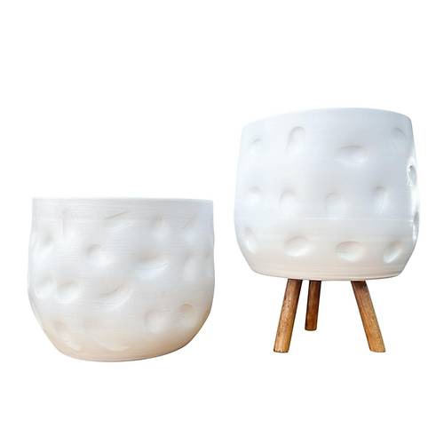 Bitki Tasar�m� Beyaz Desenli Toprak Saks� Saks�l�k Salon �i�eklik �kili Set Ayaks�z - 3 Ayakl�- 19 CM