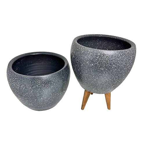 Bitki Tasarm Gri Granit Toprak Saks Sakslk Salon ieklik kili Set Ayaksz - 3 Ayakl- 15 CM