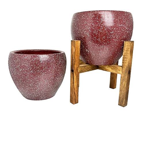 Bitki Tasarm Bordo Granit Toprak Saks Sakslk Salon ieklik kili Set Ayaksz - 4 Ayakl- 15 CM