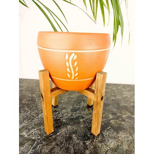 Bitki Tasarm Nak Desenli Terrakota Toprak Saks Sakslk Salon ieklik 4 Ayakl - 15 Cm