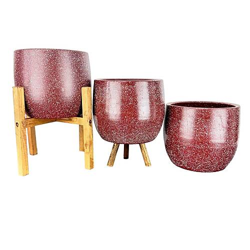 Bitki Tasarm  Bordo Granit Toprak Saks Sakslk Salon ieklik l Set- 19 CM