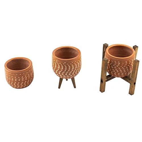 Bitki Tasarm Ev Dekorasyon Beyaz Nokta Desenli Terakota Toprak Saks Sakslk Salon ieklik l Set 12 Cm