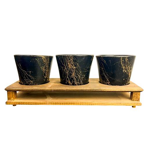 Bitki Tasarm Ev dekorasyon Aksesuar Siyah Gold Mermer Efektli Toprak Saks l Ahap Tabanl ieklik Saks Sakslk