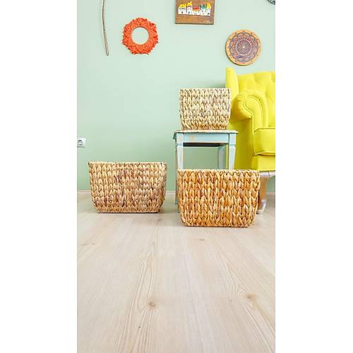 Bitki Tasar�m� Sepet Kulplu Metal �skelet Sistemli Kare �rg� Sepet 3?l� Set