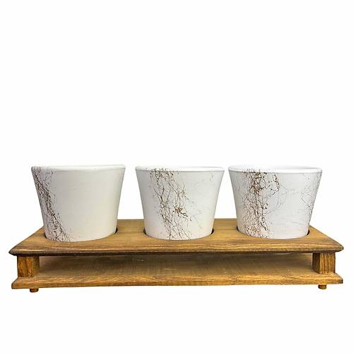 Bitki Tasar�m� Ev dekorasyon Aksesuar Beyaz Gold Mermer Efektli Toprak Saks� ��l� Ah�ap Tabanl� �i�eklik Saks� Saks�l�k