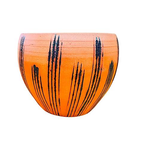 Bitki Tasar�m� Siyah �izgi Desenli Terrakota Toprak Saks� Saks�l�k Salon �i�eklik - 15 Cm