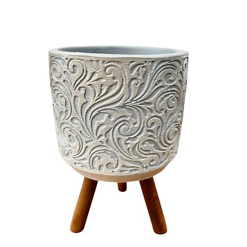 Bitki Tasar�m� Ev dekorasyon Bej �i�ek Desen Ayakl� Beton Saks� �i�eklik Saks�l�k