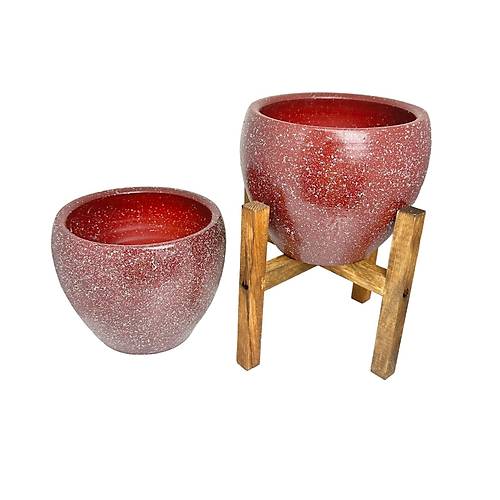 Bitki Tasarm Bordo Granit Toprak Saks Sakslk Salon ieklik kili Set Ayaksz - 4 Ayakl- 15 CM