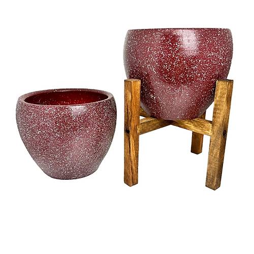 Bitki Tasarm Bordo Granit Toprak Saks Sakslk Salon ieklik kili Set Ayaksz - 4 Ayakl- 15 CM