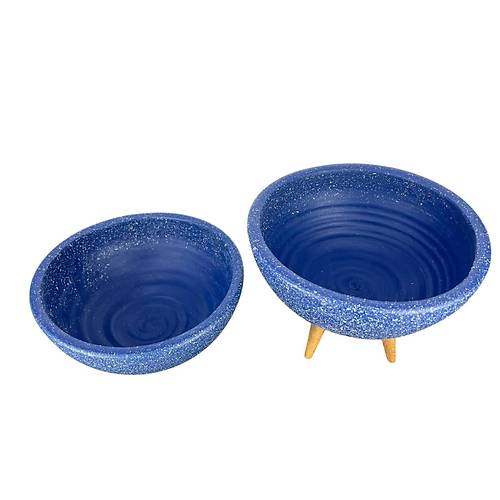 Bitki Tasarm Ev Dekorasyon Lacivert Granit Aranjman Sunumluk Toprak Saks Ayaksz Ve 3 Ayakl kili Set 20 Cm ap