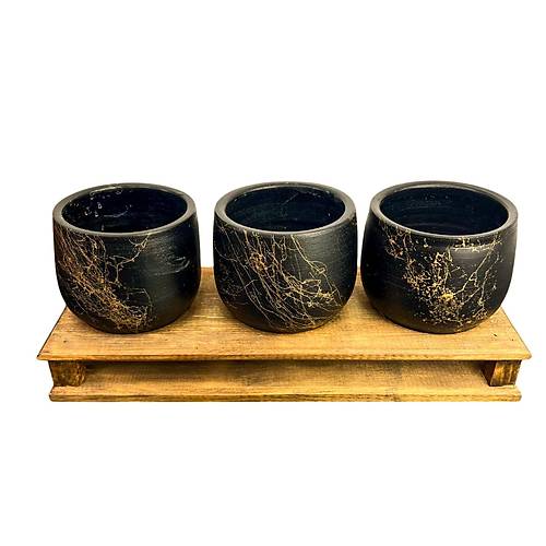 Bitki Tasarm Ev dekorasyon Aksesuar Siyah Gold Mermer Efektli Toprak Saks l Ahap Tabanl Belly ieklik Saks Sakslk