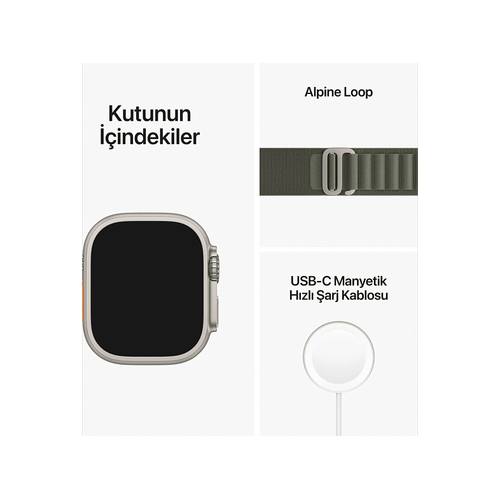 Apple Watch Ultra GPS Cellular 49mm Yıldız Işığı Titanyum Kasa S Yeşil Kordon MNHJ3TU/A