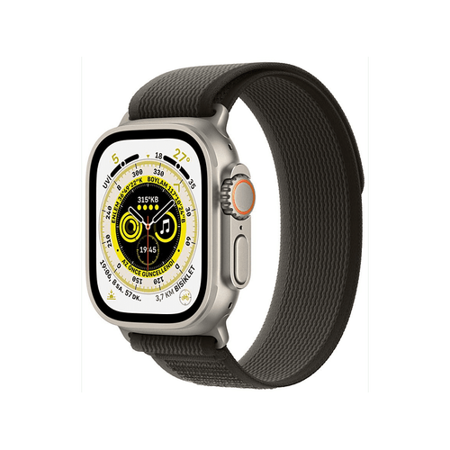 Apple Watch Ultra GPS Cellular 49mm Yıldız Işığı Titanyum Kasa M/L Siyah-Gri Kordon MQFX3TU/A