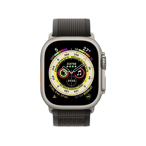 Apple Watch Ultra GPS Cellular 49mm Yıldız Işığı Titanyum Kasa M/L Siyah-Gri Kordon MQFX3TU/A