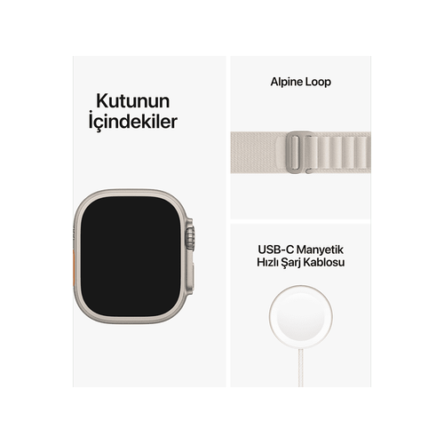 Apple Watch Ultra GPS Cellular 49mm Yıldız Işığı Titanyum Kasa S Yıldız Işığı Kordon MQFQ3TU/A