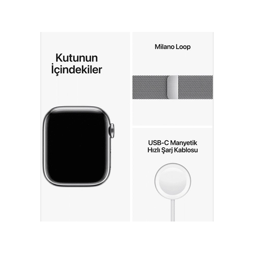 Apple Watch Series 8 GPS Cellular 41 mm Gm elik Kasa ve Gm Milano kordon MNJ83TU/A