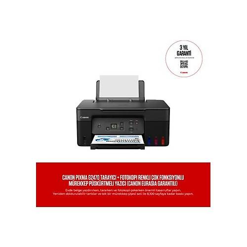 Canon Pixma G2470 Taray�c� + Fotokopi Renkli �ok Fonksiyonlu M�rekkep P�sk�rtmeli Yaz�c� (Canon Eurasia Garantili)